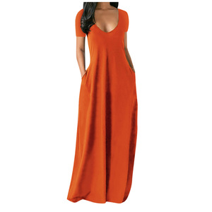 Abito lungo da donna <span class=keywords><strong>taglie</strong></span> <span class=keywords><strong>forti</strong></span>, tinta unita, <span class=keywords><strong>sexy</strong></span>, con scollo a V profondo, maniche corte e tasche - Product Image 5