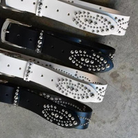 Ceinture personnalisable en cuir de vachette avec boucle rock punk, logo gravé, vente en gros, style décontracté pour rappeur, OEM/ODM, boucle en alliage de zinc, design hip-hop