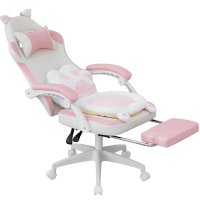 Chaise de gaming populaire rose avec oreilles de chat, pour PC et bureau, avec coussin et repose-pieds, idéale pour le gaming de course