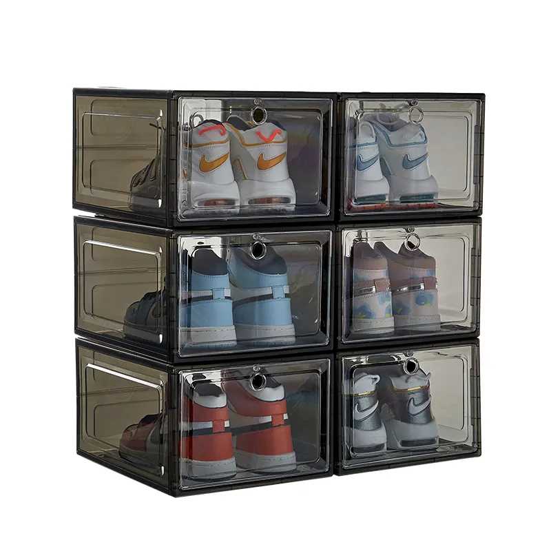 Бесплатный образец обуви, органайзеры, коробка для хранения, магнитная Складная акриловая коробка для обуви, прозрачная Штабелируемая пластиковая коробка для обуви