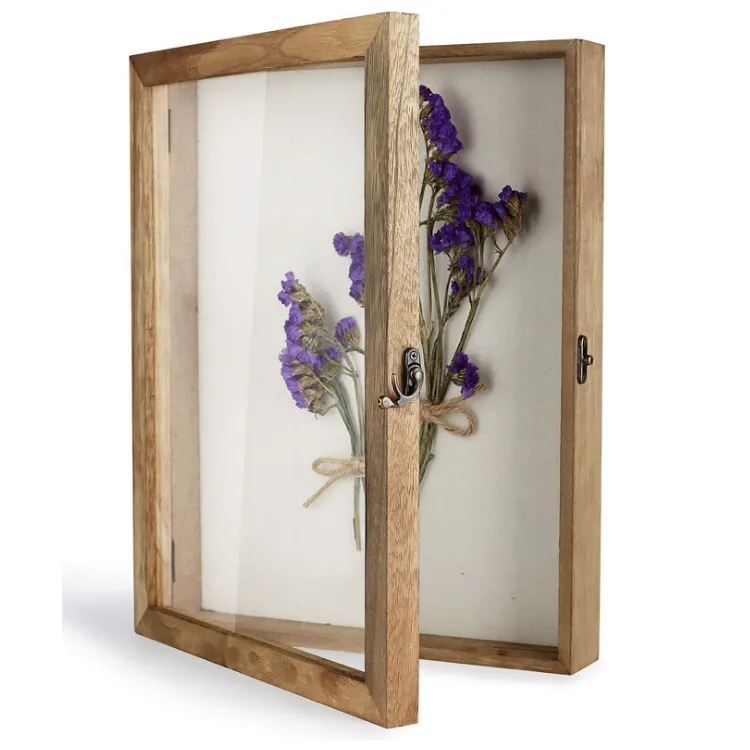 Caja de exhibición de madera Natural para decoración del hogar, marcos de fotos, caja de sombra profunda con vidrio grande, color marrón desgastado, rústico, A3