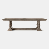 Ensemble de table à manger rectangulaire extensible en bois massif, avec corniches, consoles et détails dentelés sculptés à la main, style luxe minimaliste