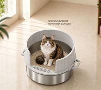 Litière pour chat en acier inoxydable double couche avec tamis, amovible, antiadhésive, facile à nettoyer, pour vente en gros