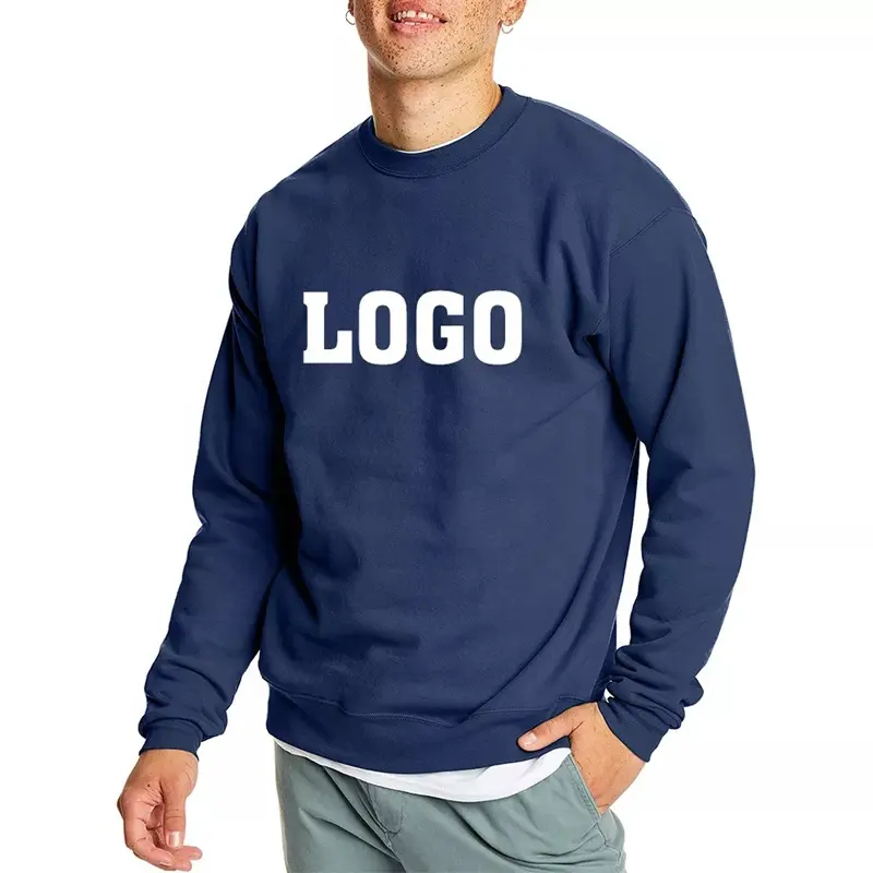 High Quality Custom Logo Cotton Crew Neck Sweatshirt Navy Blue Blank Plain Mens Sweatshirt