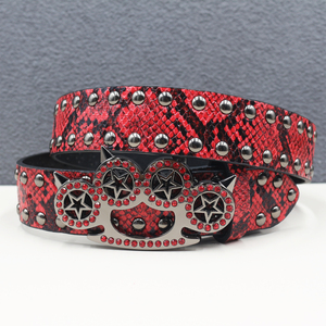Cinturón vaquero con hebilla de pata de gato y remaches metálicos, cinturón de diamantes de imitación Y2K, cinturón de <span class=keywords><strong>hombre</strong></span> de piel de serpiente iridiscente, cinturones punk con remaches para <span class=keywords><strong>hombre</strong></span> - Product Image 3