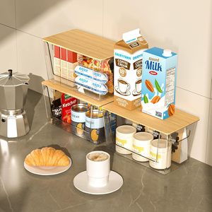 Contenedores de almacenamiento de plástico rectangulares transparentes modernos, tapas frontales abiertas, organización de cocina apilable, inyección de basura segura para alimentos, PP - Product Image 6