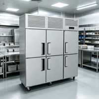 Réfrigérateur commercial à six portes en acier inoxydable, grande capacité, pour cuisine et salle à manger, congélateur de refroidissement