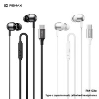 Écouteurs filaires intra-auriculaires Remax avec contrôle Type-C, prise jack 3,5 mm, câble de 120 cm, transducteur dynamique et microphone