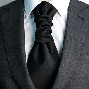 Cravate Ascot à quatre plis pour homme, pré-nouée, style anglais, accessoire rétro pour mariage et banquet, ajustable, à volants, unie - Product Image 2