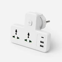 Multiprise universelle 3 voies personnalisable avec logo, 3 prises, 2 USB, 1 Type C PD à charge rapide, 10A, résistance au feu