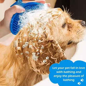 Pet Shampoo spazzola da bagno lenitivo massaggio pettine in gomma con manico ad anello regolabile per cani e gatti lunghi a pelo corto