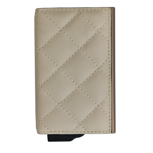 Minimalist PU Leather Card Holder with <b>Clip</b> Beige <b>Quilted</b> Design for Credit Cards 6 Inch - Product Image 2