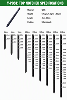 Poteau en Y en bitume peint durable de 1,86 kg/m, longueur 1,83 m (6 pi), écologique et résistant aux intempéries pour clôture de pâturages de bovins et de moutons