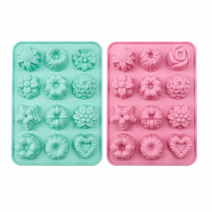 Silicone Cake Mold 12-Hole Flower Shape Pink Non-Stick Baking Mold For Dessert DIY Home Use - Product Image 2