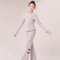 Conjunto de 2 Piezas de Danza para Niñas, Otoño-Invierno, Chaqueta con Cierre y Cuello Alto de Forro Polar y Pantalones Acampanados, Traje Cálido para Práctica de Ballet