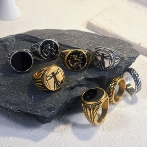Nouvelle Arrivée Bague Lion pour <span class=keywords><strong>Homme</strong></span>, Anneau Torsadé Saint Christophe <span class=keywords><strong>Da</strong></span> <span class=keywords><strong>Vinci</strong></span>, Bague Chevalière Unique en Acier Inoxydable avec Onyx - Product Image 5