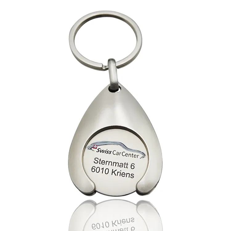Güzel gümüş renk anahtarlık alışveriş arabası sikke Metal özel alfabe Logo anahtarlık