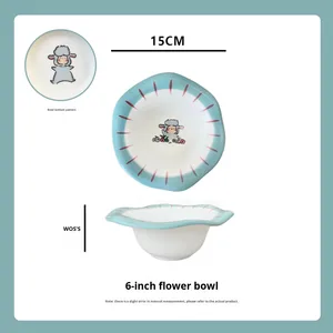 Piatto per Colazione in Ceramica Blu Opaco con Texture, Motivo Agnello Baudelaire, Creativo e Carino per la Casa - Product Image 6