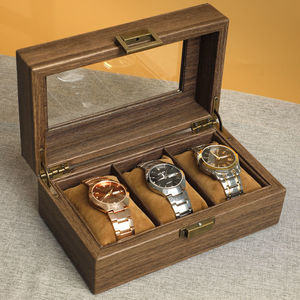 Walnut Wood <b>Watch</b> Box With Lid Large Capacity Dustproof Storage <b>Case</b> For Men Women Rectangle Shape Solid Color Design - Product Image 3