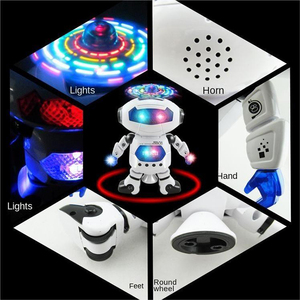 批发360度旋转电池驱动机器人玩具电动跳舞行走智能太空机器人音乐灯玩具 - Product Image 3