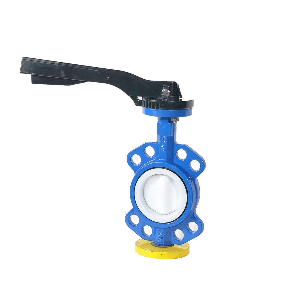 Full lining PTFE handle wafer butterfly valve ductile PN16 150LB
