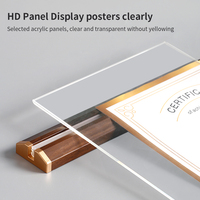Support de présentoir publicitaire pour menu, affiche ou image en acrylique transparent en forme de T, personnalisé en usine, avec base en bois de noyer