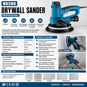 <span class=keywords><strong>Ponceuse</strong></span> à cloisons sèches R6280 à conception flexible, 900W, outil de ponçage mural auto-aspirant avec poignée amovible et plateau de ponçage - Product Image 2