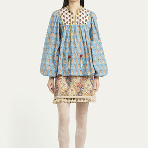 Minigonna a trapezio bohémien con ricami Paisley, paillettes e perline, orlo con nappe, vita alta, casual, da festa, per donna - Product Image 1