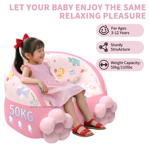 زهرة وردية صالة هوائية للأطفال نمط ديناصور التخييم نفخ أريكة وسادة قابلة للإزالة وسادة قابلة للنفخ للأطفال - Product Image 2