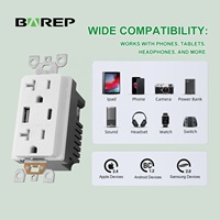Pengisi Daya USB 4.8 Amp Bersertifikasi UL, Stopkontak Dinding USB Tipe C Anti-Curi 125V 20A Standar Amerika, Soket USB Standar AS