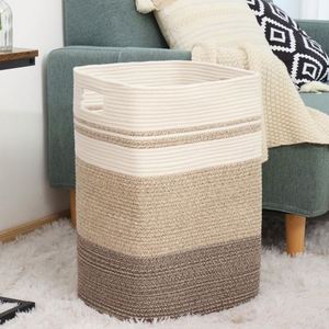 棉绳篮制造商木制分隔式洗衣篮带盖藤篮婴儿礼品篮三层编织 - Product Image 6