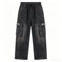 Vêtements OEM en gros : Veste oversize délavée à l'acide, effet vieilli, style gothique, avec strass, vintage, streetwear, impression DTG Kornit