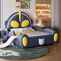 Nouveau modèle de dessin animé Ultraman pour enfants avec glissière de sécurité Lit simple en bois souple pour bébé garçon Lit en cuir pour vente en gros