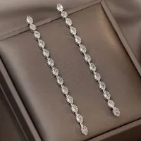 Magnifiques boucles d'oreilles pendantes en zircon étincelant pour femmes, boucles d'oreilles longues simples et élégantes, bijoux de fête de mariage, accessoires Brincos