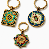 Porte-clés en émail personnalisé OEM ODM, motif géométrique islamique arabe, anneau doré vintage, métal décoratif, cadeau pour sac à main, mosaïque turque