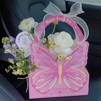 Nieuwe design vlindervormige handzame witte kartonnen cadeaudoos van kraftpapier luxe bloemenboeket tas voor Valentijnsdag Moederdag