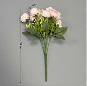 Ramo de Flores Artificiales de Fábrica, 10 Cabezas de Flores Pequeñas de Seda con Hoja de Eucalipto, Rosa Blanca, Decoración para el Hogar, Oficina, Boda - Product Image 5