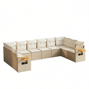 Ensemble de canapés de jardin beige en rotin, mobilier d'extérieur avec coussins, 6 places, design contemporain - Product Image 1