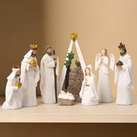 Nouvel ensemble de crèche religieuse en résine, huit pièces, décoration de bureau, artisanat de Noël