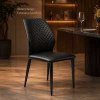 Chaises de salle à manger texturées à dossier fini en noir suie, avec pieds en métal élancés et coussin d'assise moelleux, pour café artisanal et restaurant de jardin