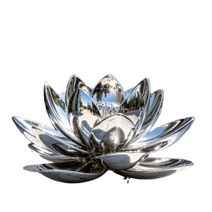 Real Estate Sales Office Luxury Modern Decorative 3D Customizable Stainless Steel <b>Mirror</b> Creative Lotus Fountain Sculpture - Product Image 1