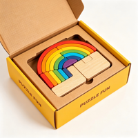 Boîte cadeau en papier personnalisée avec insert découpé, boîte d'emballage pour jouet puzzle en bois arc-en-ciel