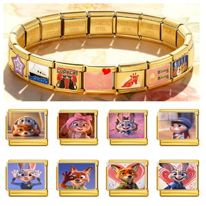 Pulsera de dijes italiana al por mayor, conejo de dibujos animados, chapada en oro, módulos bonitos, pulseras DIY de acero inoxidable, regalo de joyería para mujer y hombre - Product Image 1