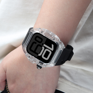 Funda de reloj <span class=keywords><strong>transparente</strong></span> <span class=keywords><strong>para</strong></span> <span class=keywords><strong>Apple</strong></span> <span class=keywords><strong>Watch</strong></span> 10 con <span class=keywords><strong>correa</strong></span> de reloj de goma fluorada <span class=keywords><strong>para</strong></span> funda protectora modificada de 42mm y 46mm - Product Image 3