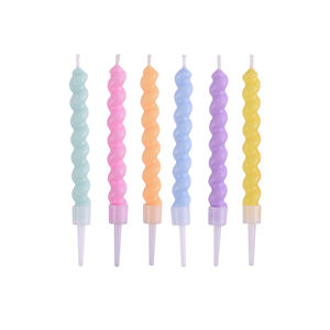 Igh qualité 6 pièces/ensemble Macaron couleur spirale gâteau d'<span class=keywords><strong>anniversaire</strong></span> <span class=keywords><strong>bougies</strong></span> d'allumage avec support pour la décoration de mariage bébé enfants fête - Product Image 3