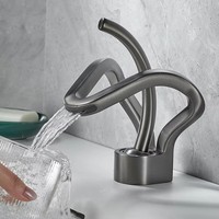 Robinets de lavabo Cascade Robinet de salle de bain Mitigeur de lavabo Mitigeur Bain Noir Robinet Laiton Évier Grue à eau Argent