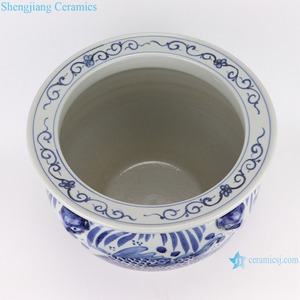 RZSD03 Pot de fleurs en céramique bleu et blanc à motif de poisson <span class=keywords><strong>avec</strong></span> tête de lion pour l'intérieur et le jardin <span class=keywords><strong>Réservoir</strong></span> <span class=keywords><strong>d</strong></span>'<span class=keywords><strong>eau</strong></span> - Product Image 5