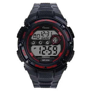 Skmei-montre numérique de sport pour hommes, étanche, grand panneau noir, avec alarme et boîtier noir