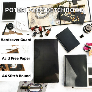 Carnets de croquis à couverture rigide Potentate, format A4, reliure cousue, couverture noire, papier à dessin sans acide 100 g/m², pour peinture, dessin, art/fournitures - Product Image 2