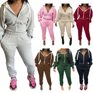 Women's Casual Hooded Sweatsuit Solid Color Autumn Tracksuit Two-Piece Set Hoodie And Jogger Set